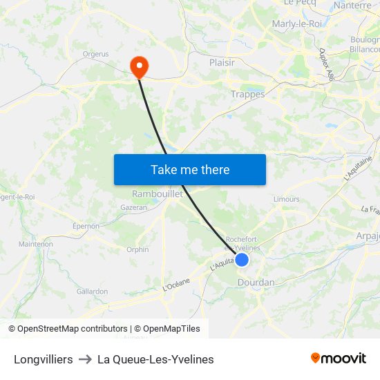 Longvilliers to La Queue-Les-Yvelines map