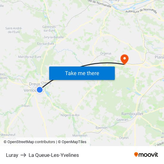 Luray to La Queue-Les-Yvelines map