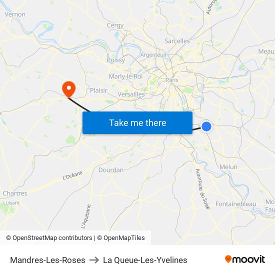 Mandres-Les-Roses to La Queue-Les-Yvelines map