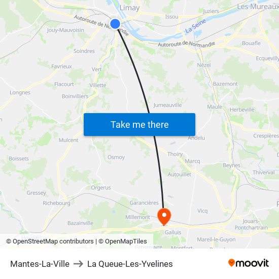 Mantes-La-Ville to La Queue-Les-Yvelines map