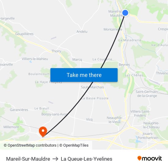 Mareil-Sur-Mauldre to La Queue-Les-Yvelines map