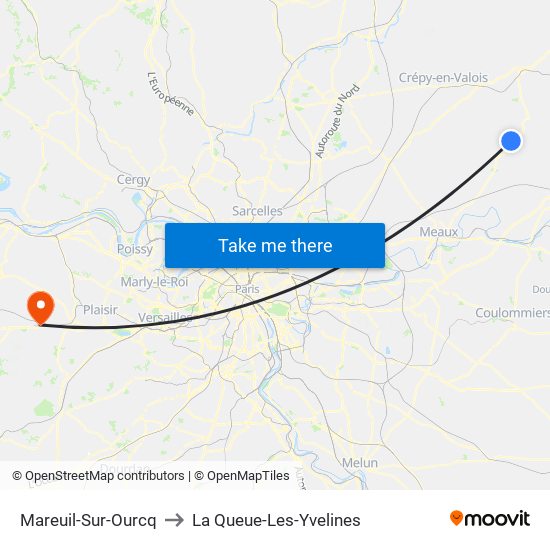 Mareuil-Sur-Ourcq to La Queue-Les-Yvelines map