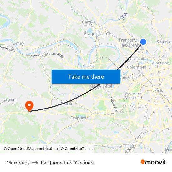 Margency to La Queue-Les-Yvelines map