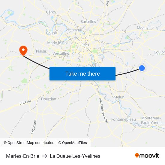 Marles-En-Brie to La Queue-Les-Yvelines map