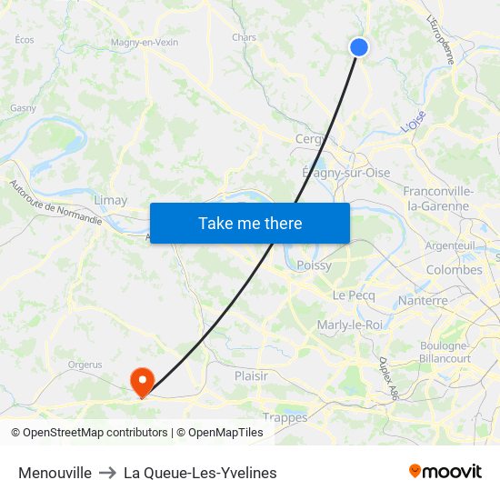 Menouville to La Queue-Les-Yvelines map