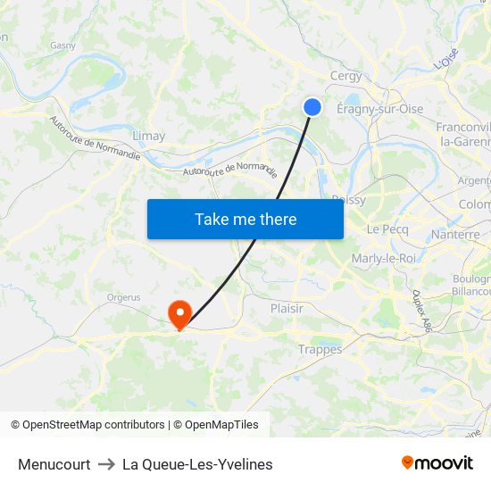 Menucourt to La Queue-Les-Yvelines map