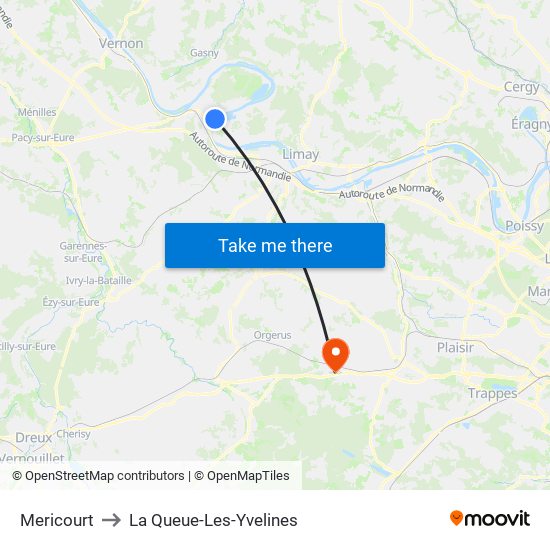 Mericourt to La Queue-Les-Yvelines map