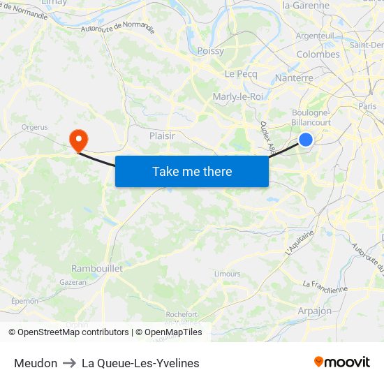 Meudon to La Queue-Les-Yvelines map