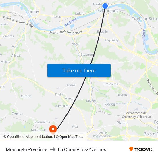 Meulan-En-Yvelines to La Queue-Les-Yvelines map