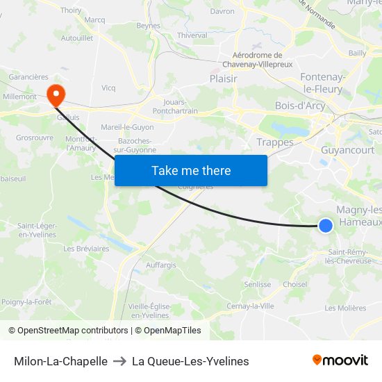 Milon-La-Chapelle to La Queue-Les-Yvelines map