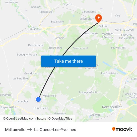 Mittainville to La Queue-Les-Yvelines map