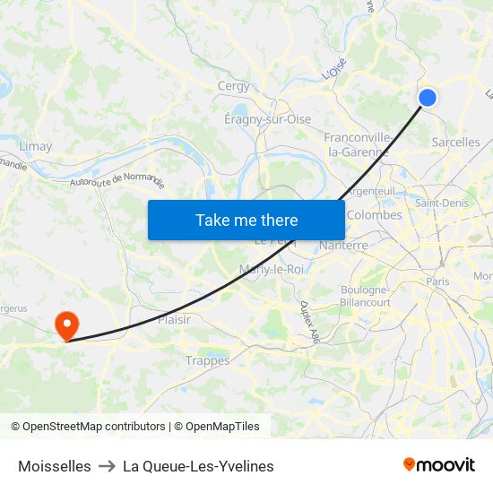 Moisselles to La Queue-Les-Yvelines map