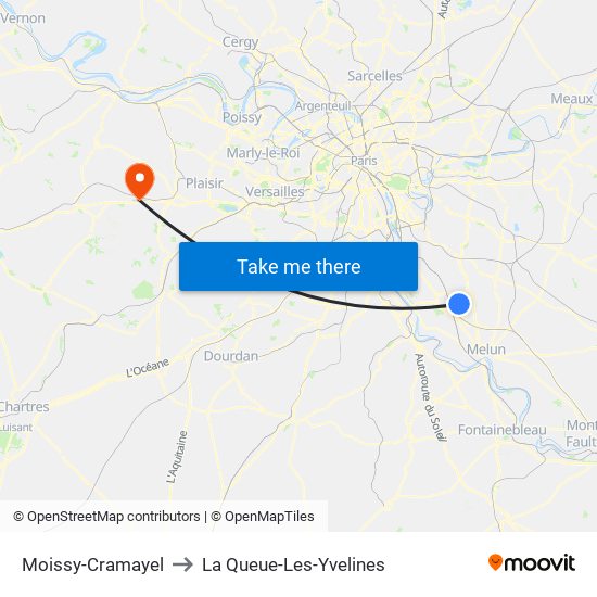 Moissy-Cramayel to La Queue-Les-Yvelines map