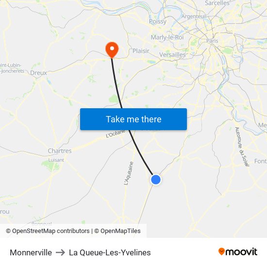 Monnerville to La Queue-Les-Yvelines map