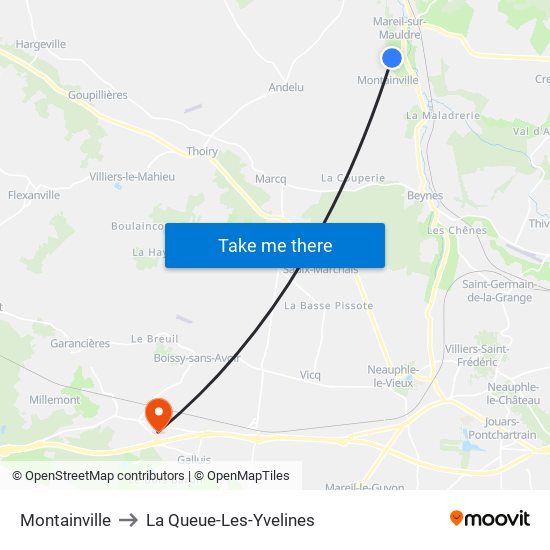 Montainville to La Queue-Les-Yvelines map