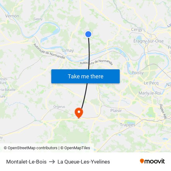 Montalet-Le-Bois to La Queue-Les-Yvelines map