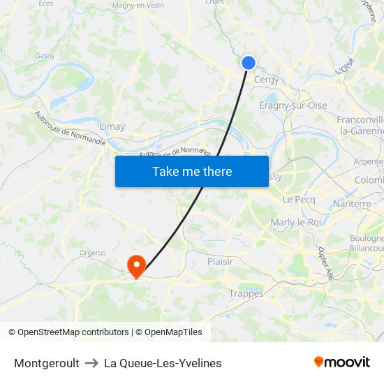 Montgeroult to La Queue-Les-Yvelines map
