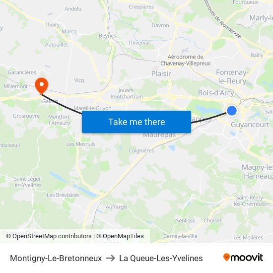 Montigny-Le-Bretonneux to La Queue-Les-Yvelines map