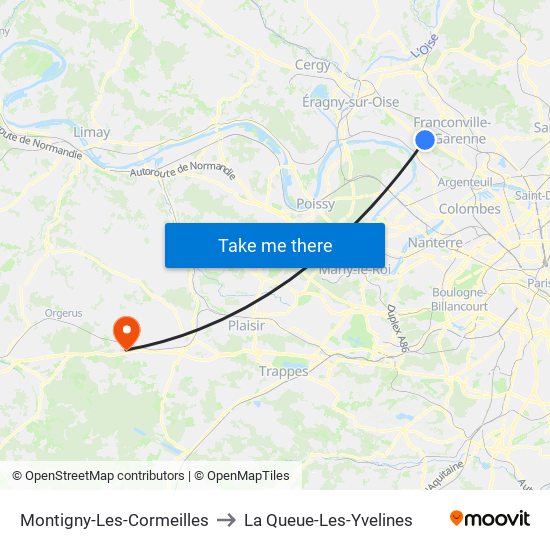 Montigny-Les-Cormeilles to La Queue-Les-Yvelines map