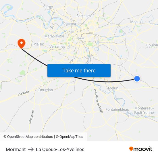 Mormant to La Queue-Les-Yvelines map