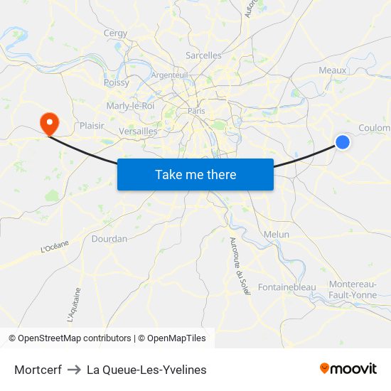 Mortcerf to La Queue-Les-Yvelines map