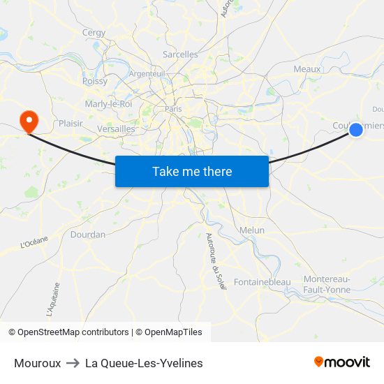 Mouroux to La Queue-Les-Yvelines map