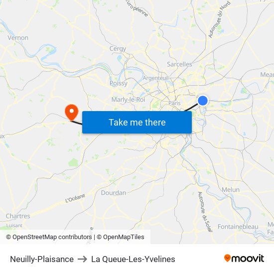 Neuilly-Plaisance to La Queue-Les-Yvelines map