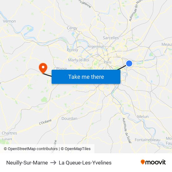 Neuilly-Sur-Marne to La Queue-Les-Yvelines map