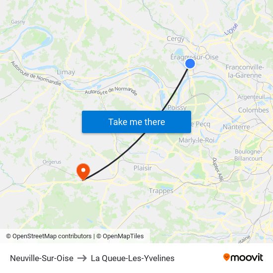 Neuville-Sur-Oise to La Queue-Les-Yvelines map
