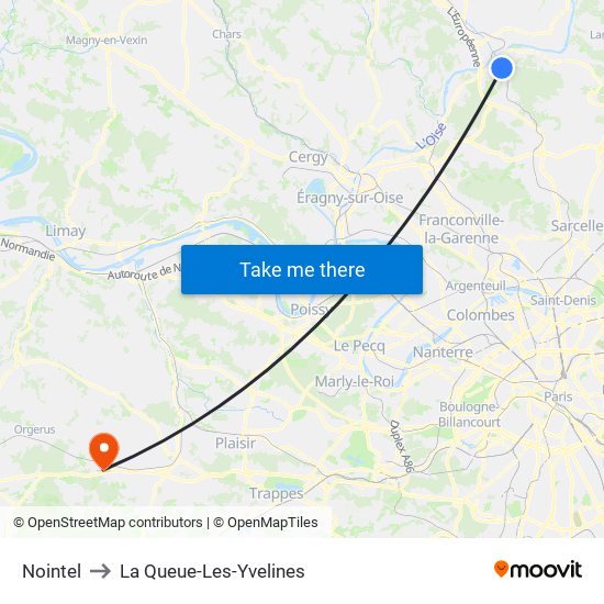Nointel to La Queue-Les-Yvelines map