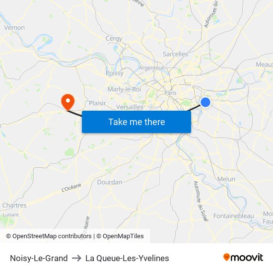 Noisy-Le-Grand to La Queue-Les-Yvelines map