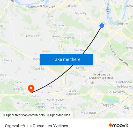 Orgeval to La Queue-Les-Yvelines map