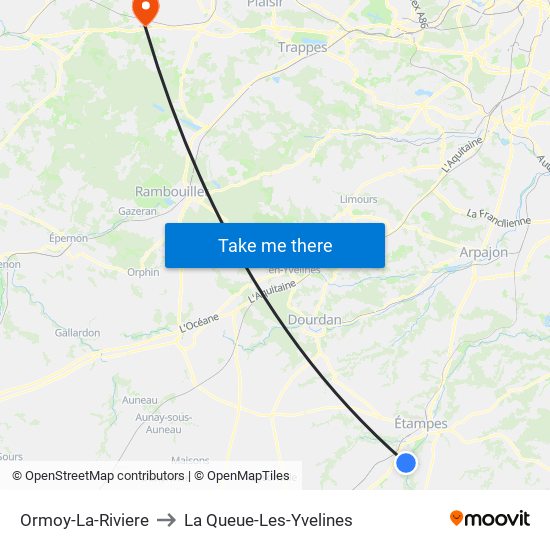 Ormoy-La-Riviere to La Queue-Les-Yvelines map