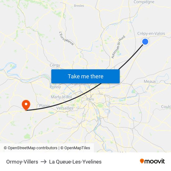 Ormoy-Villers to La Queue-Les-Yvelines map