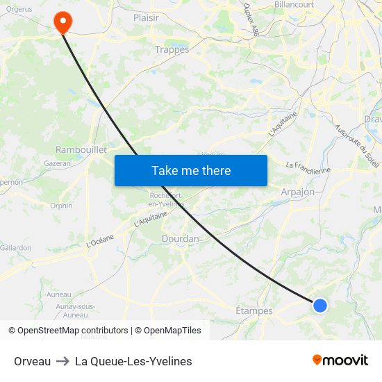 Orveau to La Queue-Les-Yvelines map