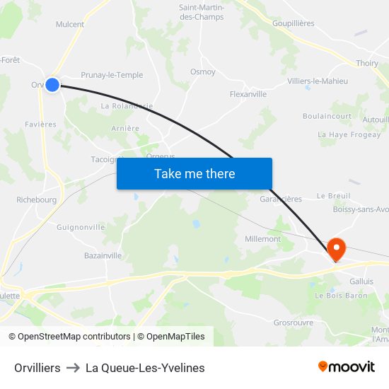 Orvilliers to La Queue-Les-Yvelines map