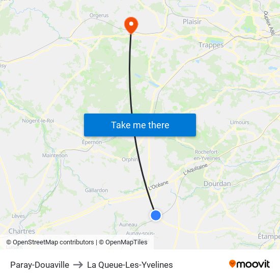 Paray-Douaville to La Queue-Les-Yvelines map