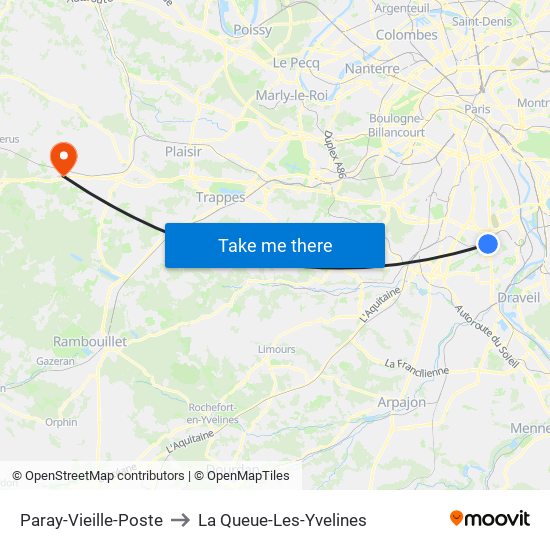 Paray-Vieille-Poste to La Queue-Les-Yvelines map