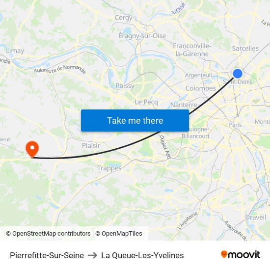 Pierrefitte-Sur-Seine to La Queue-Les-Yvelines map
