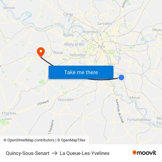 Quincy-Sous-Senart to La Queue-Les-Yvelines map