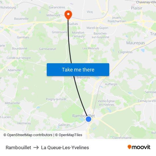 Rambouillet to La Queue-Les-Yvelines map
