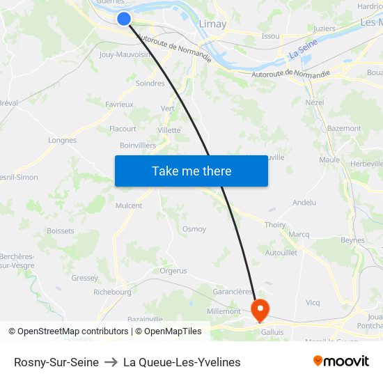 Rosny-Sur-Seine to La Queue-Les-Yvelines map