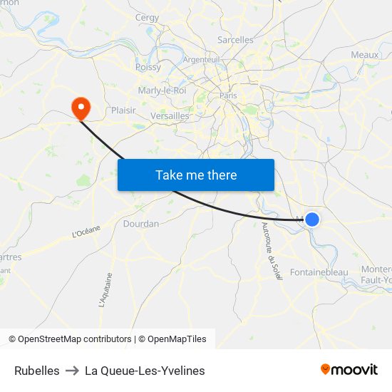 Rubelles to La Queue-Les-Yvelines map