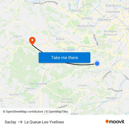 Saclay to La Queue-Les-Yvelines map