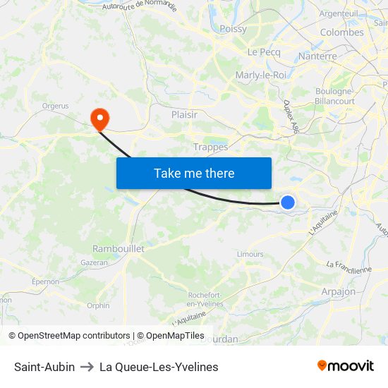 Saint-Aubin to La Queue-Les-Yvelines map