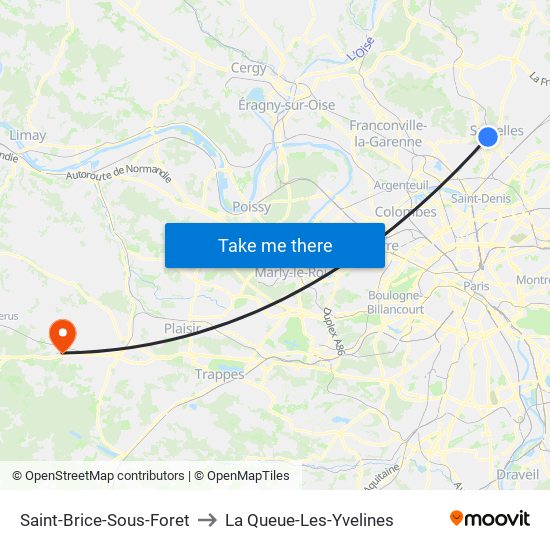 Saint-Brice-Sous-Foret to La Queue-Les-Yvelines map