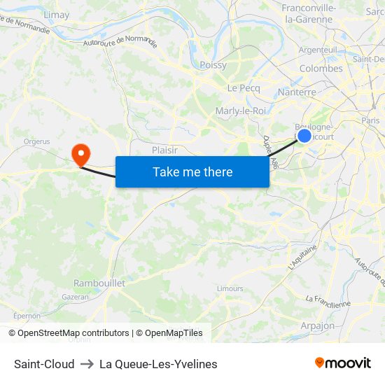 Saint-Cloud to La Queue-Les-Yvelines map