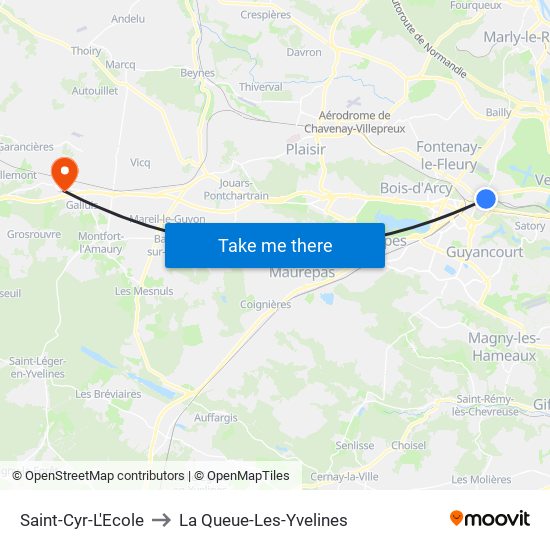 Saint-Cyr-L'Ecole to La Queue-Les-Yvelines map