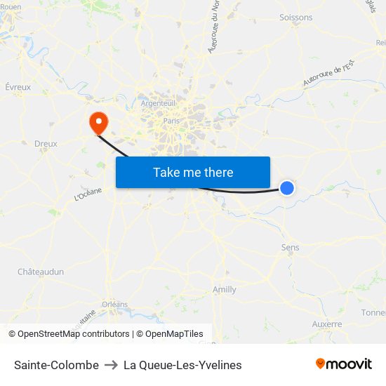 Sainte-Colombe to La Queue-Les-Yvelines map