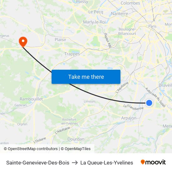 Sainte-Genevieve-Des-Bois to La Queue-Les-Yvelines map